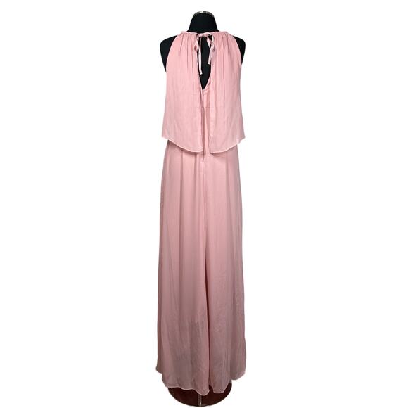 David's Bridal Long Flounced Halter Crinkle Chiffon Bridesmaid Gown Sedona Sz 6 - Picture 8 of 16